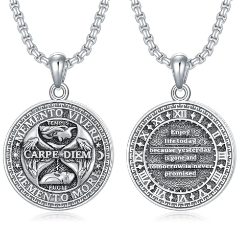 ROMANTICWORK Memento Mori Kette 925 Sterling Silber Skelett/Abalone Muschel/Gothic Punk Skull Memento Mori Anhänger Halskette Gothic Totenkopf Schmuck Geschenk für Herren Männer