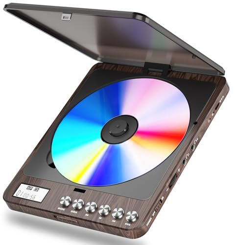 Portable CD Player with Built-in Speakers, Rechargeable CD Player with Double Headphone Jack, Anti-Skip Personal Compact CD Player for Car & Home & Travel