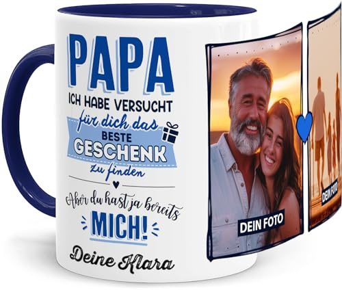Tassenliebling® Tasse Papa mit Fotos und Sprüchen personalisiert - Papa ich habe versucht - Blau - Fototasse mit eigenen Bildern selbst gestalten - Vatertagsgeschenk