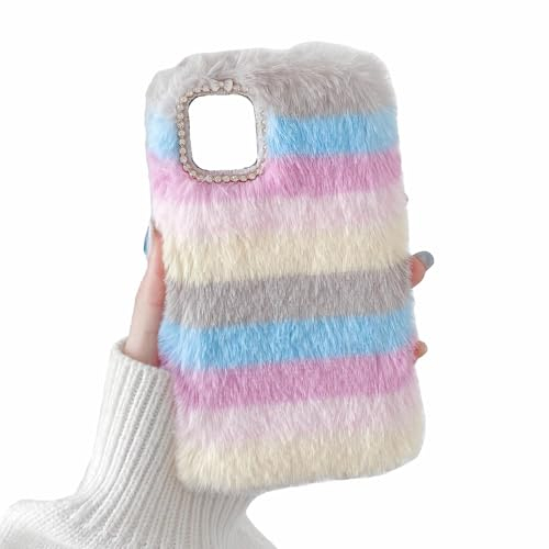 Rnrieyta Miagon Bunt Plüsch Hülle für Xiaomi Redmi A1,Handyhülle Mädchen Flauschige Schutzhülle Silikon Cover Faux Pelz Case