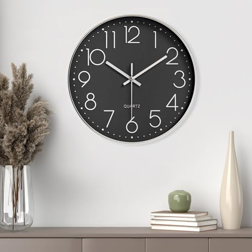 Gentpovth 8 Pulgadas Reloj Silencioso Decorativo Reloj Redondo de Cuarzo, Clasico Decorativo sin Tictac, con números fáciles de Leer, Funciona con Pilas (batería no incluida), para Dormitorio,Aula