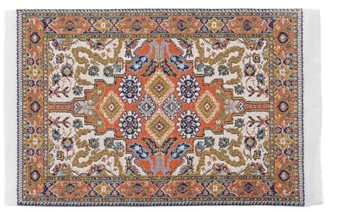 Odoria Dollhouse Area Rug Miniature: 1/12 Scale Throw Accent Rug Oriental for Vintage Living Room Kitchen - Mini Floor Carpet Border Tribal Motif