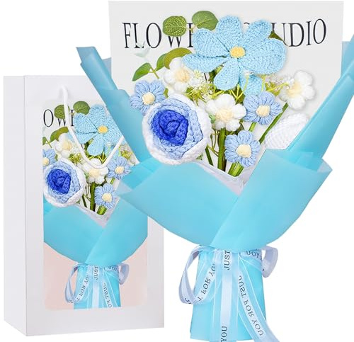 JANEUNIQUE Bouquet Fiori Artificiali Finti Fiore Finito Lavoro a Maglia Uncinetto Rosa Girasole Margherita Fiore Artificiale per Vaso Decorazione Regalo Donna
