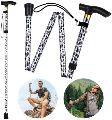 Flintronic Walking Stick, Folding Walking Stick, Adjustable Folding Walking Sticks, Collapsible Lightweight Flexible Stick, Comfortable Grip Durable Mobility Aid for Men Women, Leopard Print