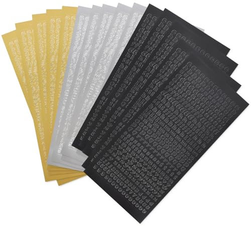 Cleminsta Buchstaben Zahlen Aufkleber, 15 Blätter Selbstklebende Mini Groß- und Kleinbuchstaben mit Zahlen zum Beschriften, 5 Stile Dekorative Aufkleber für DIY Scrapbooking Dekorationen und Kerzen
