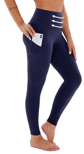 Viconow Kompressions-Leggings für Damen mit Taschen, Bauchkontrolle, hohe Taille, Übergröße, Shapewear, Yogahose (S-3XL), Marineblau, Groß