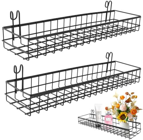 Oungy 2 Stück Drahtkorb für Wandgitter Schwarz, Wandkorb zum Einhängen, Multifunktionaler Gitter Pinnwand Gitter mit Haken, Küchenorganisator Metallkorb und Präsentation Korb für Küche, Zuhause