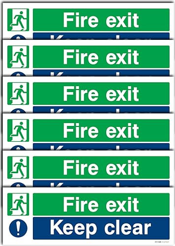 Evoges Self Adhesive Fire Exit Keep Clear Sign 300mm x 100mm (Pack of 6)