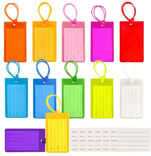 Mziart 12 Pack Luggage Tags for Suitcases, PVC Travel Luggage Tag Cruise Bag Tags for Luggage Identifiers Colorful Baggage Name ID Labels with Loops & 6 Additional Cards
