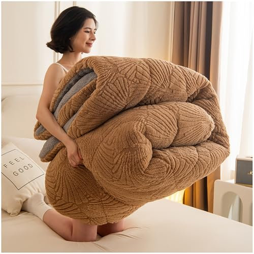 Winter-Daunendecke, Verdickte, Warme Herbst-Frühlings-Plüschdecke Mit Kern, Flauschige, Zottelige, Mit Sojafasern Gefüllte Bettwäsche, Fleecedecken Für Das Schlafzimmer Zu Hause(Khaki,200x230cm(4kg))