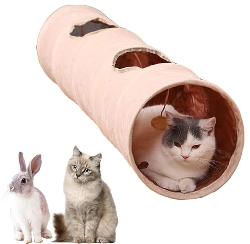 ZYYRSS Collapsible Cat Tunnel Toy, Cat Play Tunnel, Cat Plush Collapsible Tunnel with Cat Toy Ball for Indoor Kittens, Puppies, Bunnies, Rabbits and Small Dogs