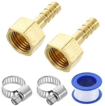 sourcing map 2Pcs Brass Hose Barb Fittings, 1/4 Barb x G1/4 Female Thread Hose Connector with Hose Clamps for Water Fuel Gas Oil Transportation and Pipeline Maintenance