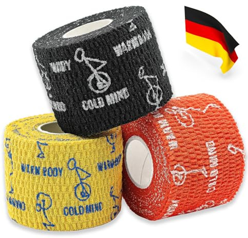 WARM BODY COLD MIND – Ruban pour Pouce Premium : Ruban Hook Grip pour Powerlifting, Cross Training, Gym, Haltérophilie, Bandes pour Doigts (3 Rouleaux Mix – Édition Drapeaux (FR))