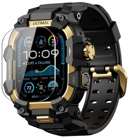 ULTIMAL Sports Bands Compatible with Apple Watch Strap 44mm/45mm, Military Protective Bumper Case, Rugged TPU iWatch Strap, Adjustable Band for Apple Watch Series 9 8 7 6 5 4 SE