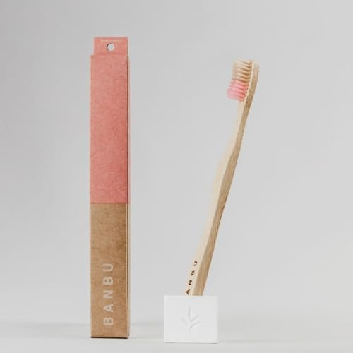 Spazzolino da denti in bambù, durezza media, biodegradabile, rosa BANBU