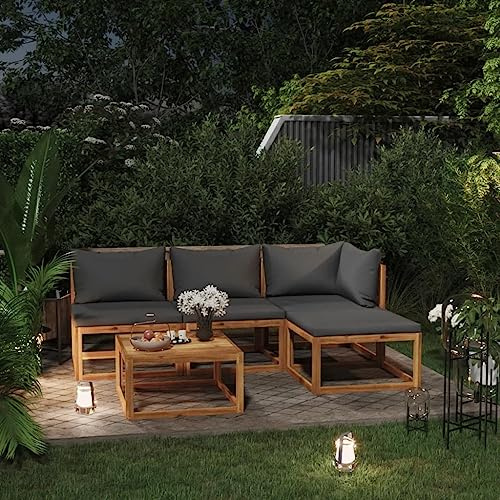 Emmtore Akazienholz Massiv Gartenmöbel mit Auflagen Sofa Lounge Garten Garnitur Sitzgruppe Gartenset Sitzgarnitur Gartensofa Tisch,Dunkelgrau,Eckteil+2xMittelteil+Fußstütze+Tisch