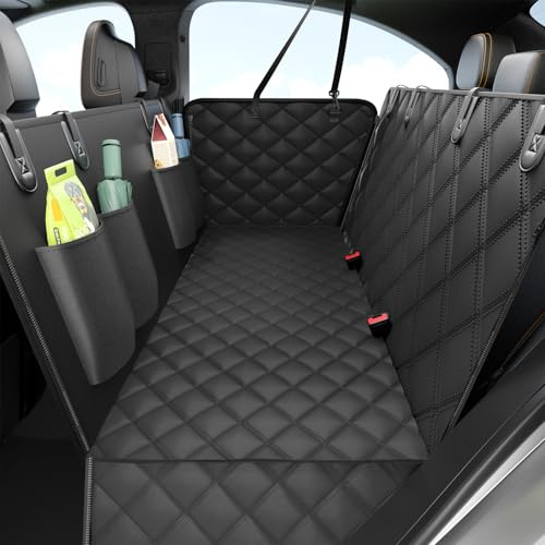 MZROT Hundedecke Auto Rückbank, 4-IN-1 Autoschondecke Hunde Autositz Rückbank Seitenschutz Wasserdicht & Kratzfest Hundematte Autositzbezug Universal für PKWs, LKWs und SUVs, 145 x 137cm (Schwarz)