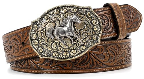 SANSTHS Cowboy gürtel Herren Western gürtel Damen mit Western-Schnallen | cowboy Cowgirl gürtel damen, aus geprägtem Leder für Jeans, Weihnachtsgeschenke, Leder Gürtel, Hlloween, Karnival