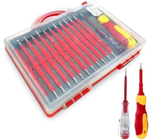 LEKEFETO 26 in 1 Schraubendreher Set Isoliert, Elektriker Schraubenzieher Set mit Aufbewahrungsbox, Magnetischer Schraubendreher, Elektriker Schraubendreher für Heimwerkerreparaturen