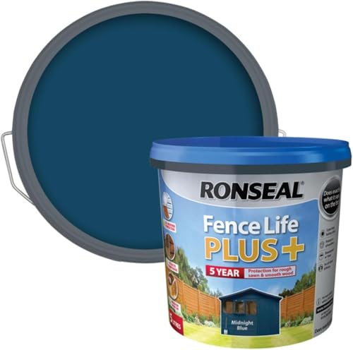 Fence Life Plus+ 5L – Midnight Blue – Durable Shed & Fence Paint – One Coat, Weatherproof & Fade-Resistant – UV Protection – Lasts Up to 5 Years – for All Exterior Wood