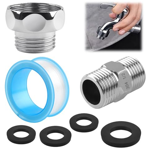 2Pcs Stainless Steel Shower Hose Connectors G3/4 Female to G1/2 Male | Shower Hose Extension Adapter 1/2 Inch Threaded Pipe Connection with Rubber Rings for Shower Hose and Tap
