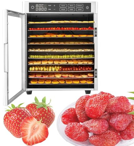 Essiccatore elettrico per alimenti - Timer 24 ore | Temperatura massima fino a 85 °C, Essiccatore per alimenti in acciaio inossidabile, Essiccatore commerciale per alimenti e essiccazione a freddo