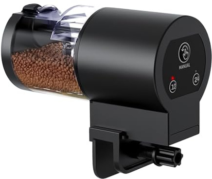 Bexdug Automatisk Fiskmatare För Små Akvarier - 1 dl Akvarium Automatmatare Matutskicksanordning - Batteridriven Klemmont Matare För Koi Och Skaldjur