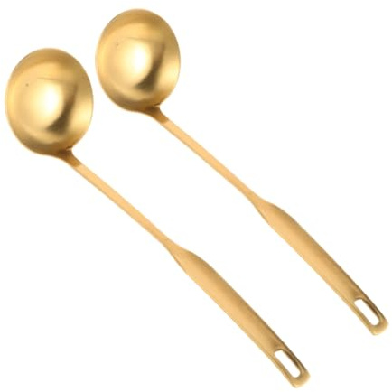Sosoport 2pcs Thickened Stainless Steel Soup Ladle Heavy Duty Gravy Ladle for Hotpot Soups and Porridge Reinforced Design Easy Clean Serving Spoon for Kitchen and Buffet Use