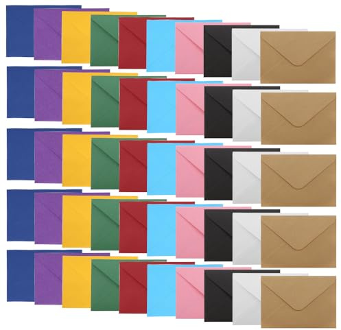 WYAN 50 Stück Klassische Umschläge mit Klappe, B6 Umschläge, Münzumschläge Bunt, Briefumschläge Ohne Fenster, Bunte Briefumschläge, für Geschenke, Grußkarten, Hochzeiten (Karten nicht enthalten)