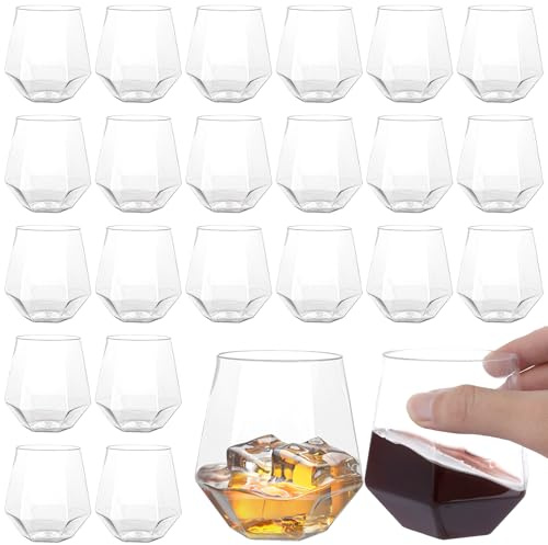LOLYSIC 40 Pack Reusable Plastic Wine Glasses, 350ML 12oz Stemless Plastic Wine Glasses Tumbler for Juice Champagne Whisky, Unbreakable Clear Plastic Cup Glasses for Outdoor Camping Wedding Party