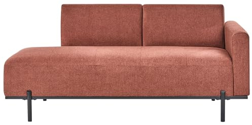 Beliani Chaiselongue Leinenoptik hellrot rechts mit Armlehne Metallgestell Savasse