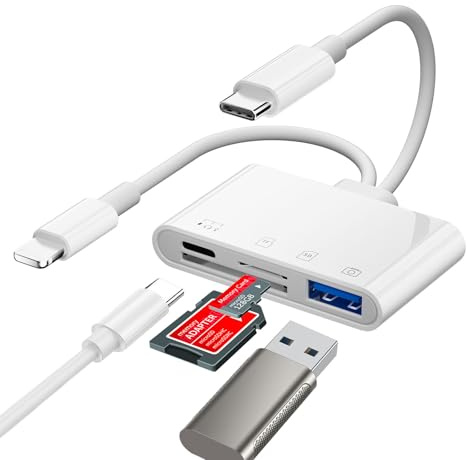 SD Karten Adapter iPhone für iPhone, [Apple MFi Certified] 4-in-1 SD Kartenleser mit USB-C & Lightning-Port für SD, Micro SD, USB 3.0, USB C, Adapter für Digitalkamera mit Handy-Übertragung