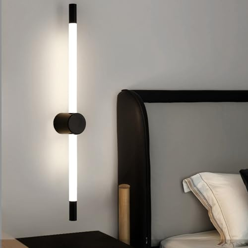 LED Innen Wandlampe Moderne Dekorative Wandleuchte 350° Drehbare Wandbeleuchtung Lange Lichtleiste Acryl Wandleuchten Aluminium Schwarze für Schlafzimmer Wohnzimmer Studium (Neutrales Licht,35cm)