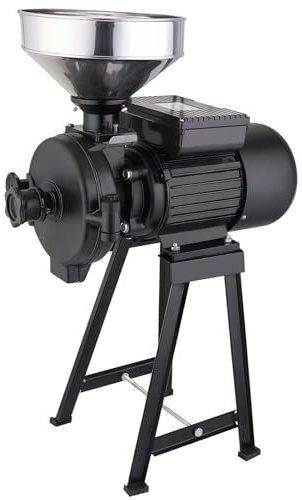TAUIANE Mulino Elettrico per Cereali, Macchina per Polvere Secca E Umida da 1500 W, Mulino Commerciale Ad Alta Efficienza, con Imbuto, per Mais, Riso, Grano E Cereali,Nero