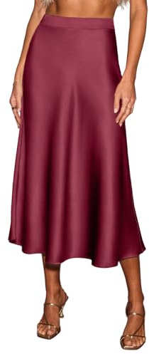CUPSHE Women Satin Midi Skirt Elegant A-Line High Waist Lightweight Mermaid Skirt for Work Evening Casual Wear Burgundy S