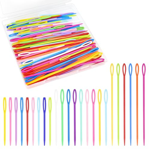 JAXICREY 100 Stück Webnadeln für Kinder, Nähnadeln Set Kunststoff, Sticknadeln Stumpf Bunt, Stopfnadel, Nadeln Nähen kinder, Nähnadeln mit Großem Öhr, Stricknadel für DIY, Kunsthandwerk