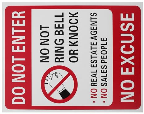 Veemoon Warning Sign No Soliciting Doorbell Safety Label for Private Residence Adhesive Caution Plate Business Home Use