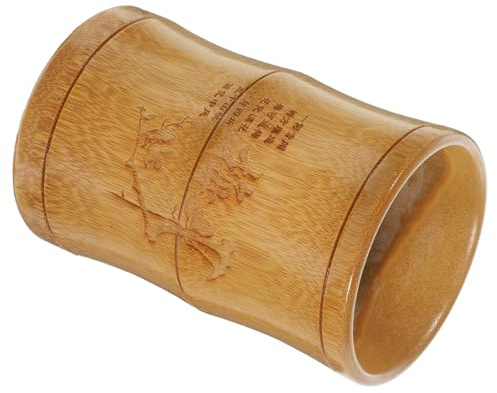 FONDOTIN Pot à Crayons Rond en Bambou Naturel 13 CM X Ø 8-10 CM Organisateur de Bureau Multifonction pour Papeterie et Cosmétiques Seau de Rangement Élégant pour Espace de Travail et