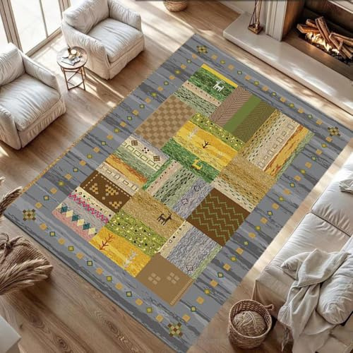 Alfombra de retazos pequeña de 80 x 150 cm, antideslizante, lavable a máquina, alfombra vintage para sala de estar, entrada, oficina, escritorio, mesita de noche, dormitorio, estilo tribal, geométrico