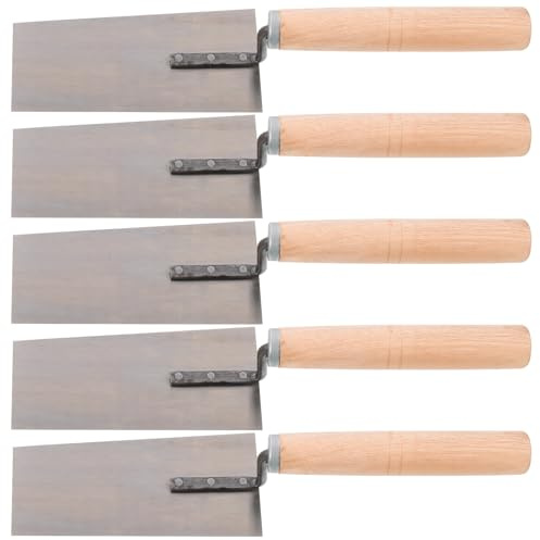 WATIIFUFU Lot de 5 Truelles à Plâtre Acier Inoxydable Poignée en Bois, Grandes Spatules de Finition et Grattoirs à Peinture, Outils de Maçonnerie pour Enduit, Ciment et Carrelage – Usage