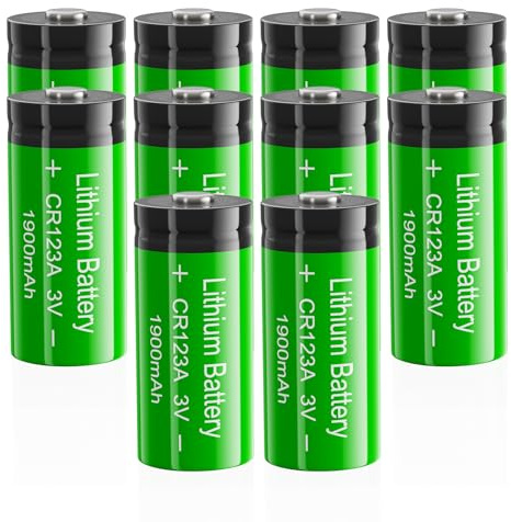 Lot de 10 Piles au Lithium CR123A 3V, 1900mAh Nouvelle Version améliorée à Haute capacité de 3 Volts pour Lampes de Poche, etc. (Non Rechargeables)