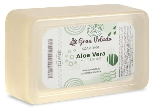 Gran Velada - Aloe Vera Seifenbasis 1 Kg SLS frei | Rohseife zum Seifengießen | Glycerinseife mit Aloe Vera | Seife selber machen | Seifenbasis transparent | soap base | DIY Seife