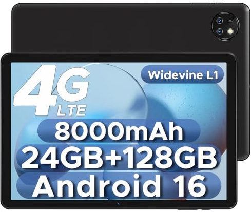 DOOGEETab T10W 2026 Android 16 10 Tablet with SIM Card Slots, 8000mAh, 24GB+128GB/1TB TF, Android Tablets With High-Resolution Sound, Eye Protection, 3.5mm Headphone Jack, BT5.0/5G WiFi/OTG- Black