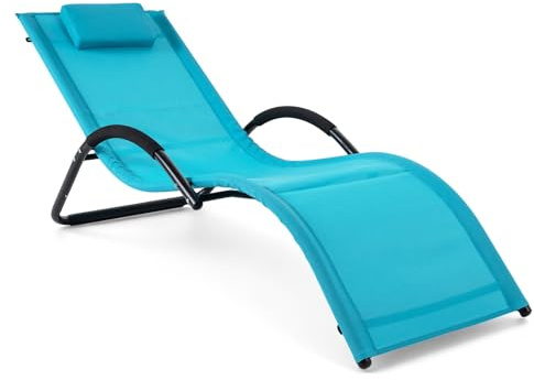 COSTWAY Saunaliege, Bäderliege wetterfest, Sonnenliege mit abnehmbarem Kopfkissen, Gartenliege bis 160 kg belastbar, Relaxliege für Garten, Balkon, Terrasse (Blau)