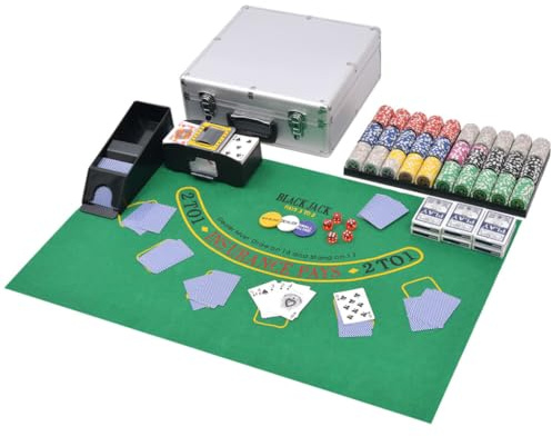 Ziaphsol Poker spel set resväska med 600 laserchips, Blackjack Roulette Texas Holdem Chip Jeton kort däck tärning dealer knapp blind insats, aluminium förvaring för fest turnering