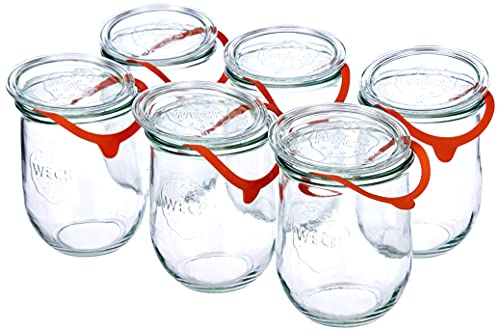 Weck Vasetto Tulipano 1 litro con Coperchio da 100 mm, Completi di Guarnizione e Clips, Scatola da 6 Pezzi, Vetro, Trasparente