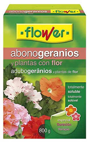Flower - Abono Soluble Concentrado para Geranios y Plantas con Flor | Especial Floración | Fácil de Usar | 800 gr, 16x5.5x23.5 cm, Abono sólido