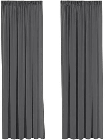 H.Versailtex 2 Panels Blackout Curtains Soft Solid Thermal Insulated Pencil Pleat Drapes Window Treatment Noise Reducting for Bedroom with Two Free Tiebacks - Charcoal Grey, 66 Width x 90 Drop