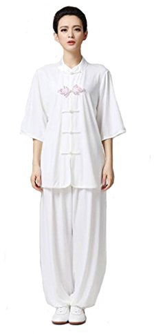 ZooBoo Women's Fashion Chinese Traditional Tai Chi Uniform Kung Fu Clothing (L, White)