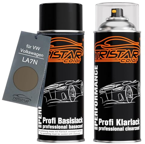 TRISTARcolor Autolack Set Spraydose für VW LA7N Limestone Grey Metallic +1K | für VW / Volkswagen, Set aus Basislack + Klarlack, Sprühdosen 400ml